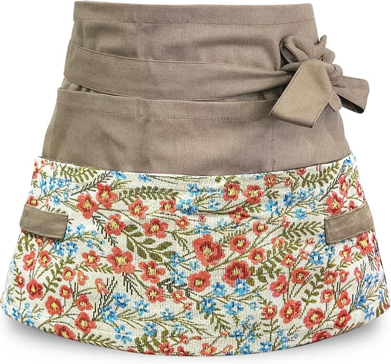 MILCIL Store Garden Apron for Woman, Serve Apron Cute, Flora Half Apron with 8 Pockets, Valentines Gift for Mom Wife Girlfriend - Image 1